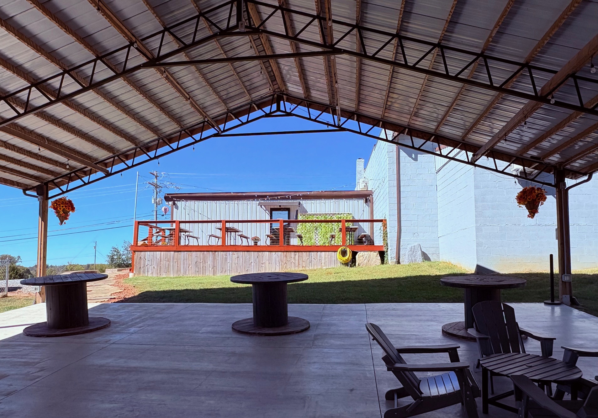 View from inside the Rocky's pavilion toward the deck